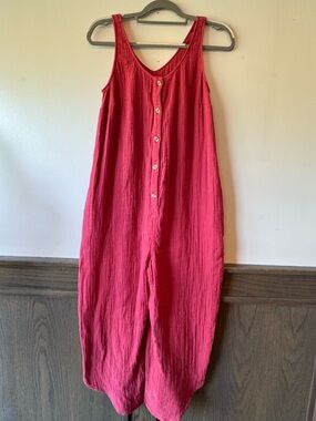 Isabel Button-Front Sleeveless dusty red Maternity Jumpsuit XS